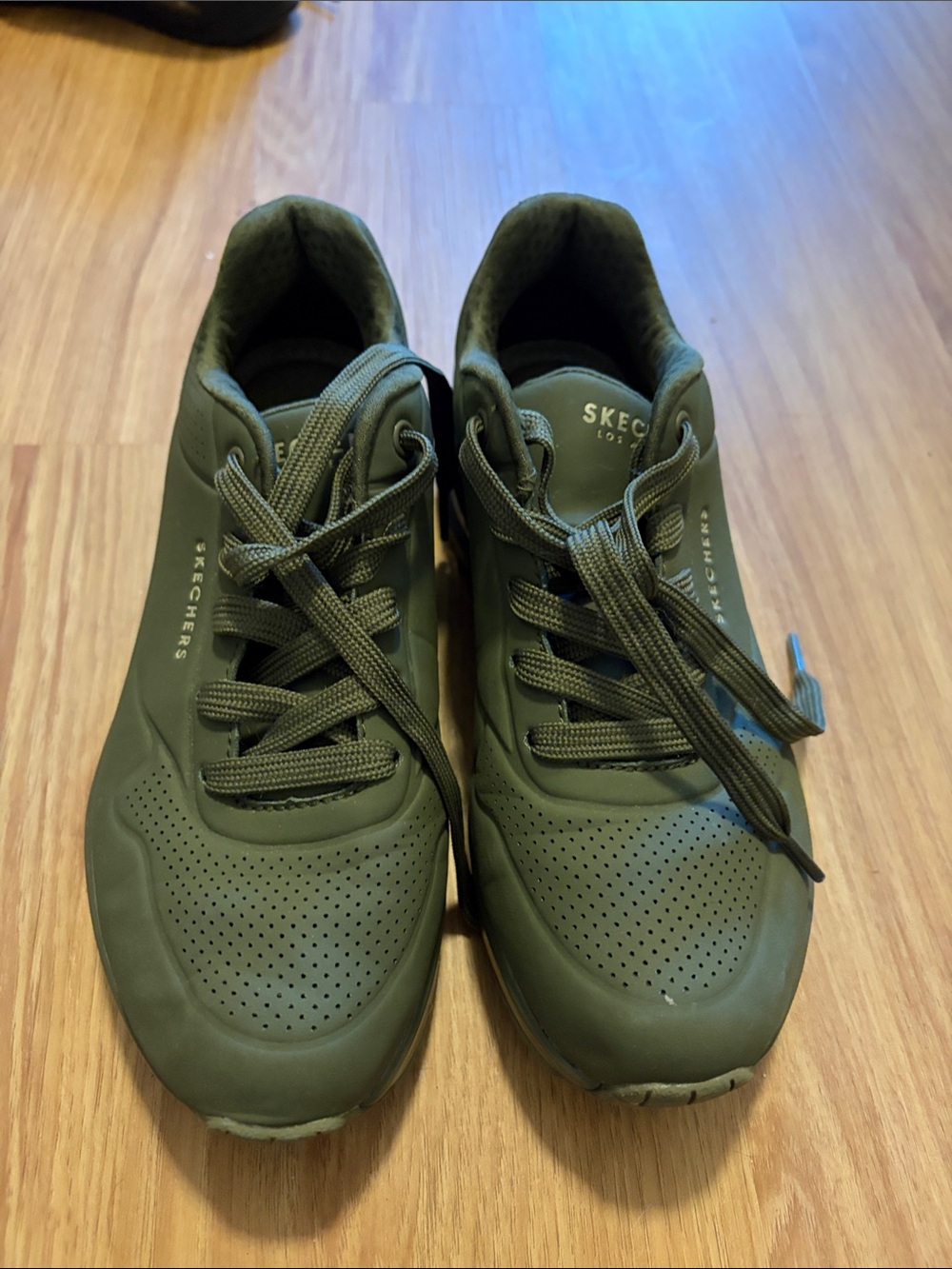 Skechers women’s Olive Athletic Sneakers with Perforated Toe